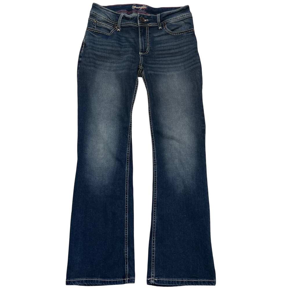 Wrangler Dark Wash Contrast Stitch Western Blue Denim Boot Cut Y2K Jeans 9/10